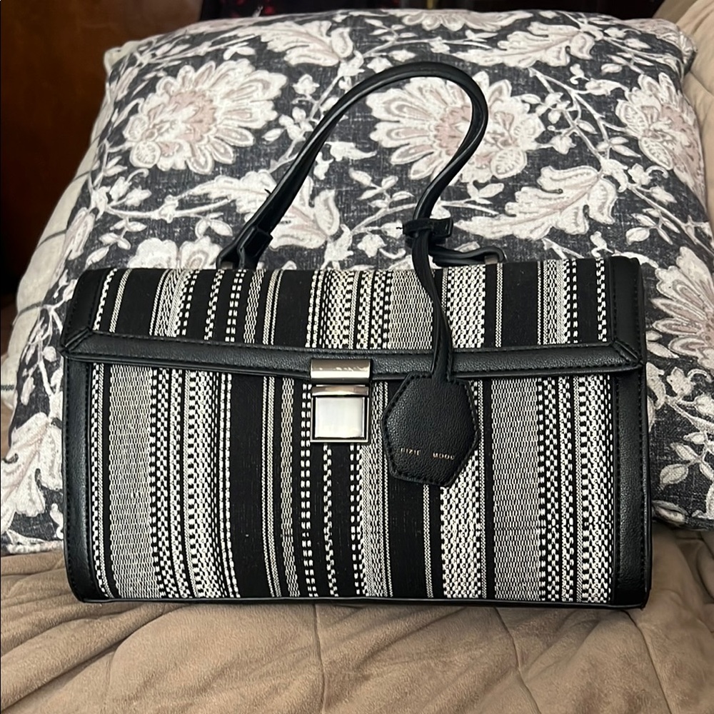 Pixie Mood Black and Gray Striped Crossbody Bag